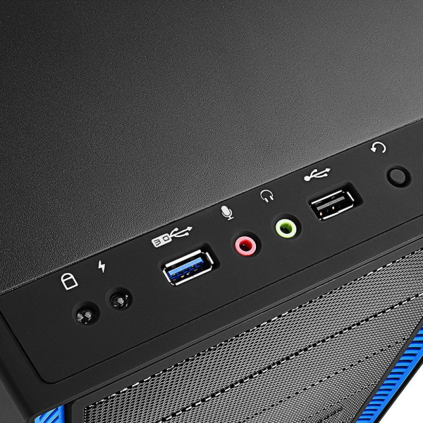 Корпус Deepcool TESSERACT BF (ATX, Black-Blue, CPU 169mm, VGA 310mm, 1 x USB3.0, 1 x USB2.0, Audio x 1, Mic x 1, «Ext. 5.25»x 2, Int. 3.5»x4, 2.5»x3, Rear fan 120mm, W/O PSU) (712220)»