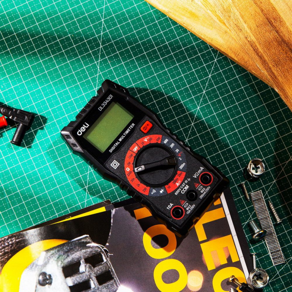 Многофункциональный цифровой мультиметр Deli DL334301 напряж. 0,2-600В, сила тока 0,02-10А, сопр. 0,0002-20 МОм, ЖК-дисплей