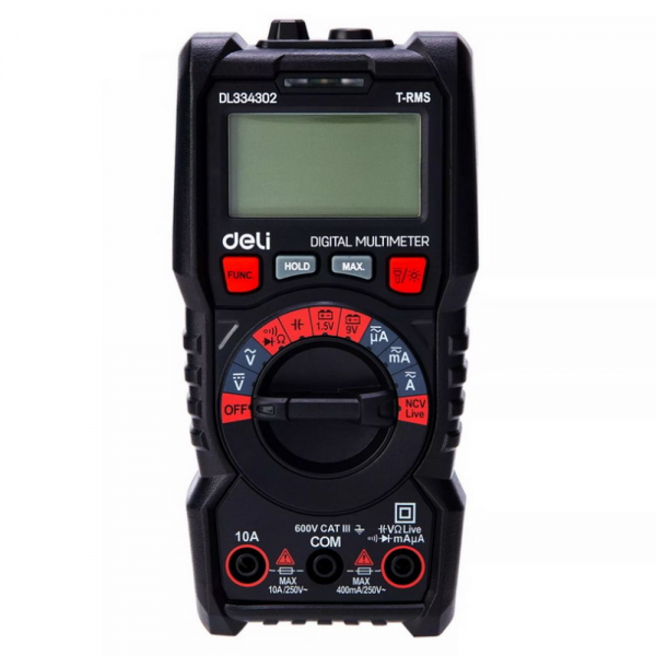 Многофункциональный цифровой мультиметр Deli DL334302 напряж. 0,2-600В, AC/DC, ЖК-дисплей