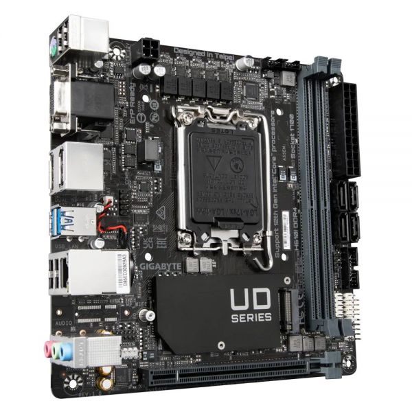Материнская плата Gigabyte H610I DDR4, Socket 1700, Intel®Р610, 2xDDR4-3200, D-Sub+HDMI+DP+DP, 1xPCI-Ex16, 4xSATA3, 1xM.2, 8Ch Audio, 1xGLan, (4+4)xUSB2.0, (2+2)xUSB3.2, 1xPS/2, Mini-ITX, RTL {10} (834562)