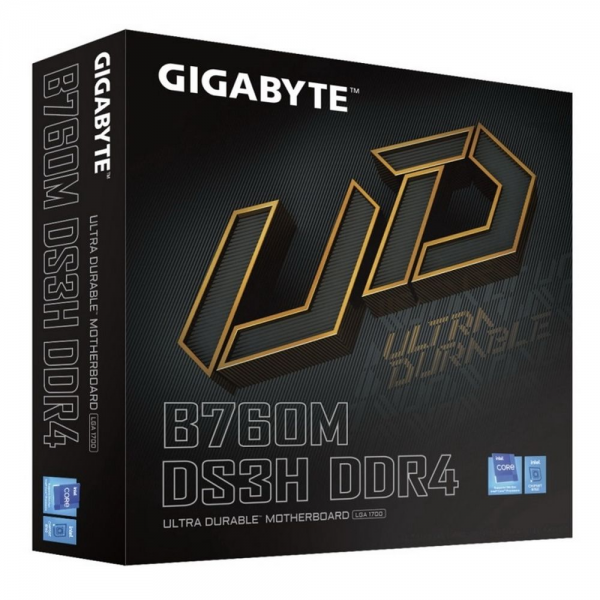 Материнская плата Gigabyte B760M DS3H DDR4, Socket 1700, Intel®B760, 4xDDR4-3200, D-SUB+HDMI+DP+DP, 1xPCI-Ex16, 2xPCI-Ex1, 4xSATA3(RAID 0/1/5/10), 2xM.2, 8Ch Audio, 2,5GbLan, (2+4)xUSB2.0, (3+2)xUSB3.2, (1+0)xUSB3.2 Type-C™, mATX, RTL {10}