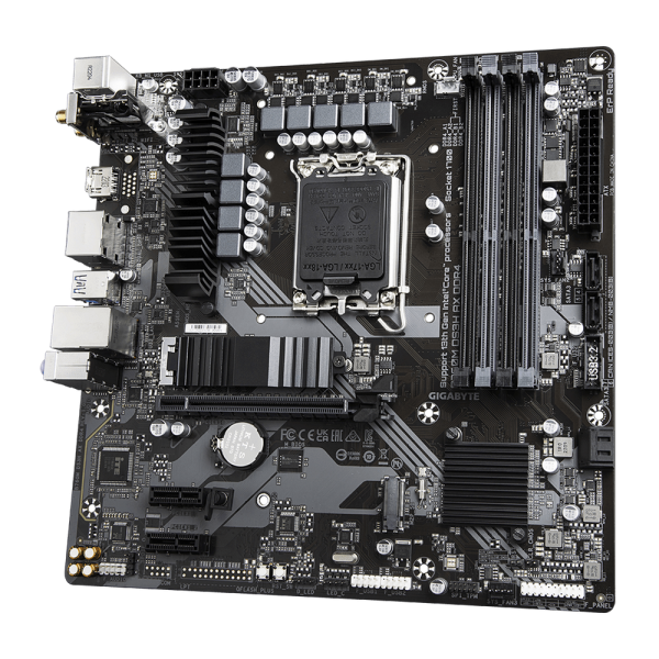 Материнская плата Gigabyte B760M DS3H AX DDR4, Socket 1700, Intel®B760, 4xDDR4-3200, HDMI+DP+DP, 1xPCI-Ex16, 2xPCI-Ex1, 4xSATA3(RAID 0/1/5/10), 2xM.2, 8Ch Audio, GLan, WiFi, (2+4)xUSB2.0, (3+2)xUSB3.2, (1+0)xUSB3.2 Type-C™, 1xPS/2, mATX, RTL