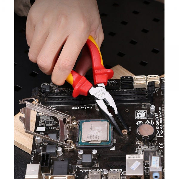 Диэлектрические удлиненные плоскогубцы Deli DL512106 160мм, сталь Cr-V, сертификат VDE для работ под напряжением до 1000 В