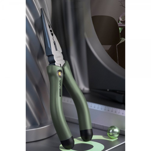 Длинногубцы Deli Home Series Green HT2106L 160мм, эксклюзивный дизайн, рукоятка из высококачественного софттач пластика