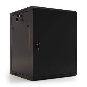 Шкаф HyperlineTWB-0645-SR-RAL9004 настенный 6U, 367x600х450мм, металлическая передняя дверь с замком, две боковые панели, цвет черный (RAL 9004) (разобранный)