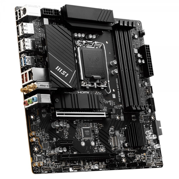 Материнская плата MSI PRO B760M-A WIFI DDR4 B760, LGA1700, 4*DDR4, 2*PCIEx16, 1*PCIEx1, 2*M.2, 1*TypeC, 2*USB3.2Gen2, 6*USB3.2Gen1, 6*USB2.0, 4*SATA3.0, 2.5G, 2*DP, 2*HDMI, M-ATX, RTL