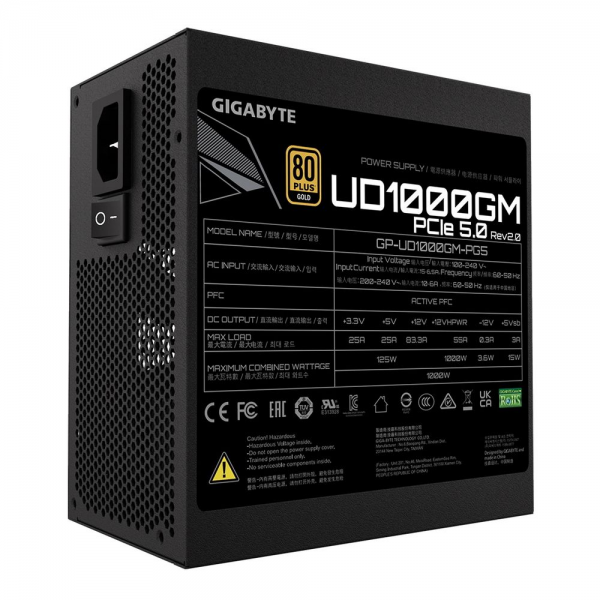 Блок питания Gigabyte UD1000GM PG5 V2 GP-UD1000GM PG5 1000W, 80Plus, Gold, Полностью модульный, PCIe Gen 5.0 compatible v2.0 (28200-U10GP-2EUR)