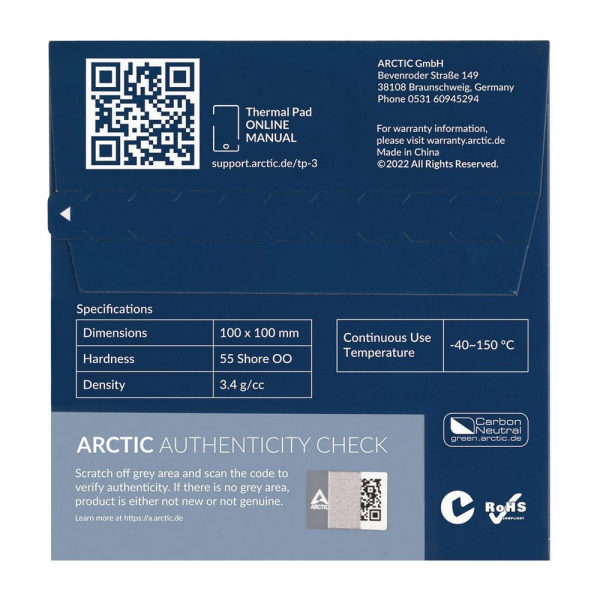 Термопрокладка Arctic Cooling Thermal pad  100x100mm, 0,5mm TP-3 (ACTPD00052A)