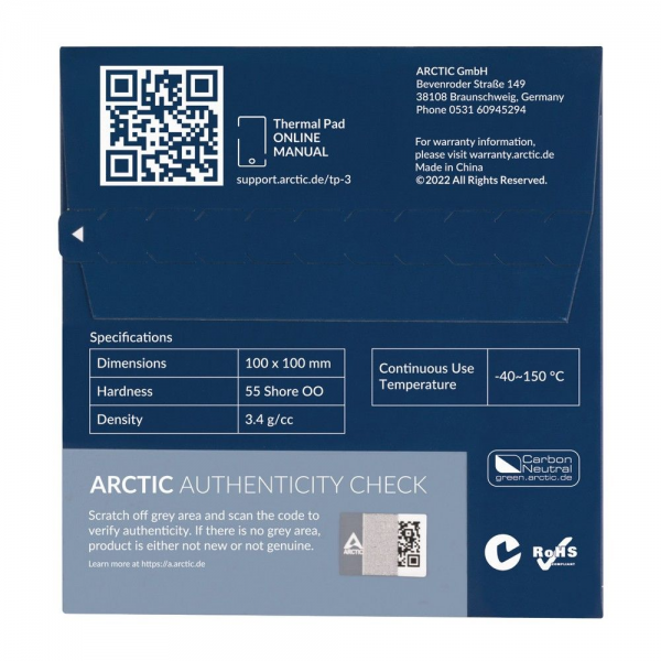 Термопрокладка Arctic Cooling Thermal pad  100x100mm, 1.0mm TP-3 (ACTPD00053A)