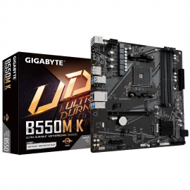 Материнская плата Gigabyte B550M K, Socket AM4, AMD B550, 4xDDR4-3200, HDMI+DP, 1xPCI-Ex16, 1xPCI-Ex1, 4xSATA3(RAID 0/1/10), 2xM.2, 8 Ch Audio, GLan, (4+2)xUSB2.0, (4+2)xUSB3.2, 1xPS/2, mATX, RTL {10}