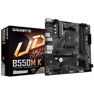 Материнская плата Gigabyte B550M K, Socket AM4, AMD B550, 4xDDR4-3200, HDMI+DP, 1xPCI-Ex16, 1xPCI-Ex1, 4xSATA3(RAID 0/1/10), 2xM.2, 8 Ch Audio, GLan, (4+2)xUSB2.0, (4+2)xUSB3.2, 1xPS/2, mATX, RTL {10}