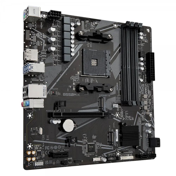 Материнская плата Gigabyte B550M K, Socket AM4, AMD B550, 4xDDR4-3200, HDMI+DP, 1xPCI-Ex16, 1xPCI-Ex1, 4xSATA3(RAID 0/1/10), 2xM.2, 8 Ch Audio, GLan, (4+2)xUSB2.0, (4+2)xUSB3.2, 1xPS/2, mATX, RTL {10}