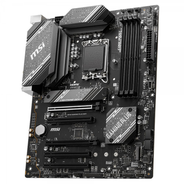 Материнская плата MSI B760 GAMING PLUS WIFI B760, LGA1700, 4*DDR5, 5*PCIEx16, 2*M.2, 2*TypeC, 2*USB3.2Gen2, 2*USB3.2Gen1, 8*USB2.0, 4*SATA3.0, 2.5G, DP, HDMI, ATX, RTL