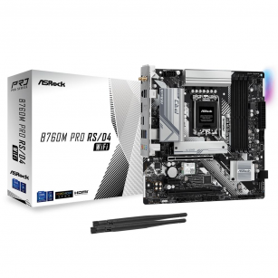 Материнская плата ASRock  RTL B760M PRO RS/D4 WIFI, Socket 1700, Intel®B760, 4xDDR4-3200, HDMI+DP, 2xPCI-Ex16, 1xPCI-Ex1, 4xSATA3(RAID0/1/5/10), 2xM.2, 8 Ch Audio, 1x2.5GLan, WiFi, (2+4)xUSB2.0, (3+2)xUSB3.2, (1+1)xUSB3.2 Type-C™, ATX, 1xPS/2, RTL {}
