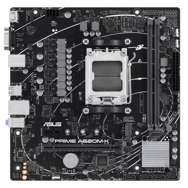 Материнская плата ASUS PRIME A620M-K AM5 mATX 2xDDR5 PCIEx16 PCIEx1 M.2 HDMI VGA GLAN