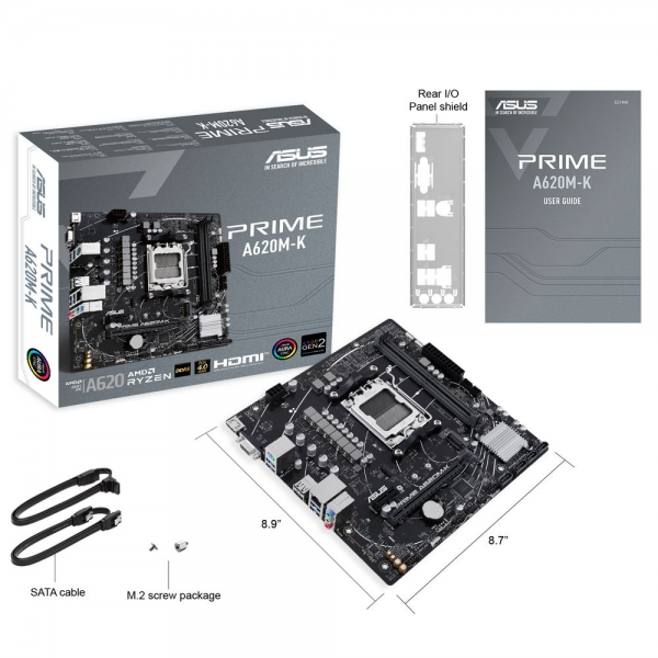 Материнская плата ASUS PRIME A620M-K AM5 mATX 2xDDR5 PCIEx16 PCIEx1 M.2 HDMI VGA GLAN