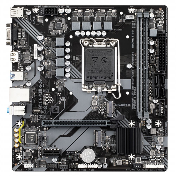 Материнская плата Gigabyte B760M H DDR4, Socket 1700, Intel®B760, 2xDDR4-3200, D-SUB+HDMI, 1xPCI-Ex16, 1xPCI-Ex1, 4xSATA3(RAID 0/1/5/10), 2xM.2, 8Ch Audio, 2,5GbLan, (2+4)xUSB2.0, (4+2)xUSB3.2, mATX, RTL