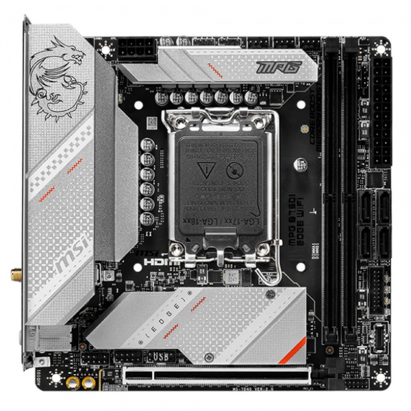 Материнская плата MSI MPG B760I EDGE WIFI B760, LGA1700, 2*DDR5, 1*PCIEx16, 2*M.2, 2*TypeC, 1*USB3.2Gen2, 6*USB3.2Gen1, 4*USB2.0, 4*SATA3.0, 2.5G, DP, HDMI, Mini-ITX, RTL