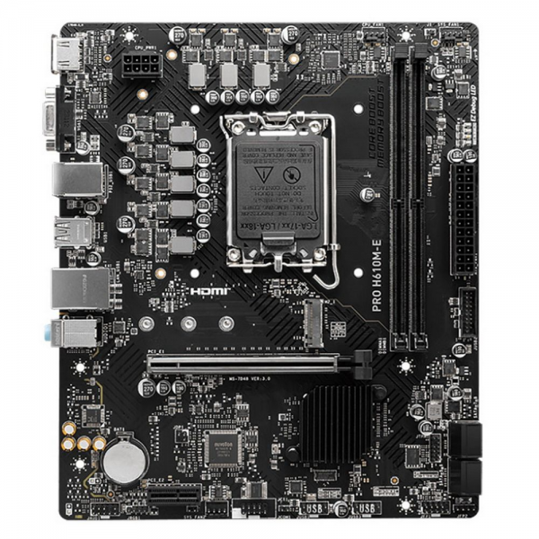 Материнская плата MSI PRO H610M-E H610, LGA1700, 2*DDR5, 1*PCIEx16, 1*PCIEx1, 1*M.2, 4*USB3.2Gen1, 4*USB2.0, 4*SATA3.0, 1G, VGA, HDMI, M-ATX, RTL