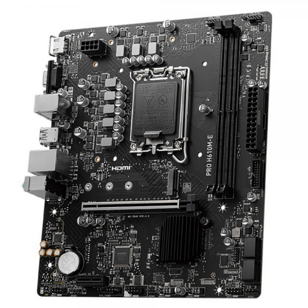 Материнская плата MSI PRO H610M-E H610, LGA1700, 2*DDR5, 1*PCIEx16, 1*PCIEx1, 1*M.2, 4*USB3.2Gen1, 4*USB2.0, 4*SATA3.0, 1G, VGA, HDMI, M-ATX, RTL