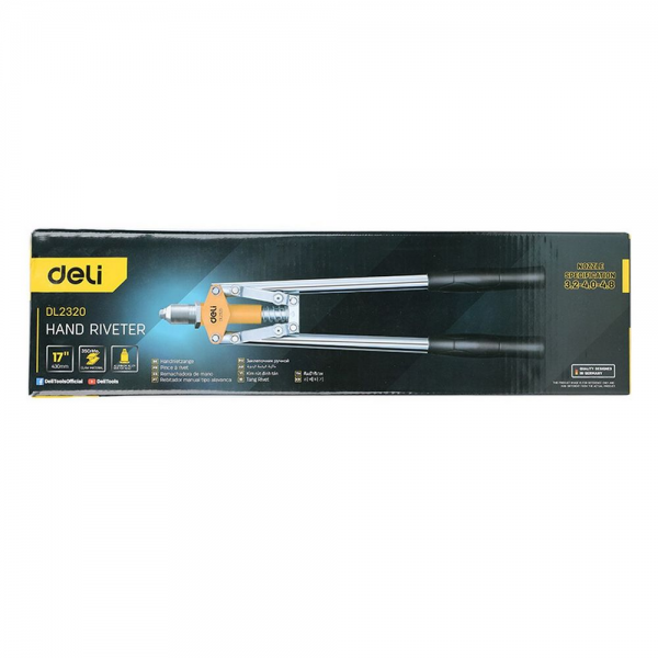 Двуручный заклепочник Deli DL2320  430мм, сталь Cr-Mo, диаметр заклепок 3,2 / 4,0 / 4,8 мм, прорезиненные рукояти