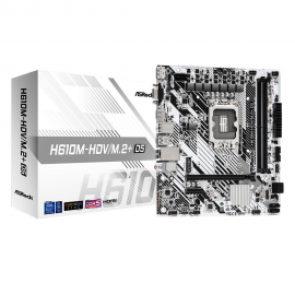 Материнская плата ASRock H610M-HDV/M.2+ D5, Socket 1700, Intel®H610, 2xDDR5-4800, D-SUB+HDMI+DP, 1xPCI-Ex16, 1xPCI-Ex1, 4xSATA3, 1xM.2, 8Ch Audio, GLan, (4+2)xUSB2.0, (1+2)xUSB3.2, (1+0)xUSB3.2 Type-C™, 1xPS/2, mATX, RTL