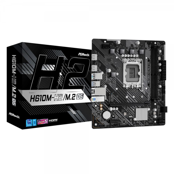 Материнская плата ASRock H610M-H2/M.2 D5, Socket 1700, Intel®H610, 2xDDR5-4800, HDMI+HDMI, 1xPCI-Ex16, 1xPCI-Ex1, 4xSATA3, 1xM.2, 8Ch Audio, GLan, (4+2)xUSB2.0, (2+2)xUSB3.2, 1xPS/2, mATX, RTL
