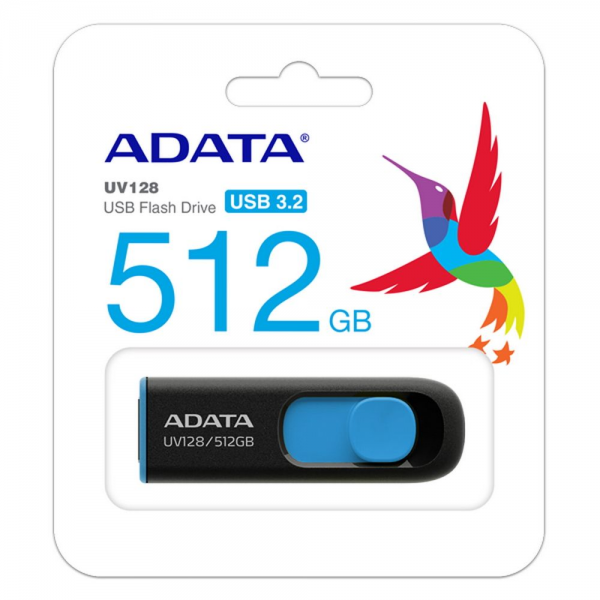 USB накопитель ADATA 512GB USB 3.2 Gen1 AUV128-512G-RBE Black/Blue, Performance (Max.): Up to 100MB/s read