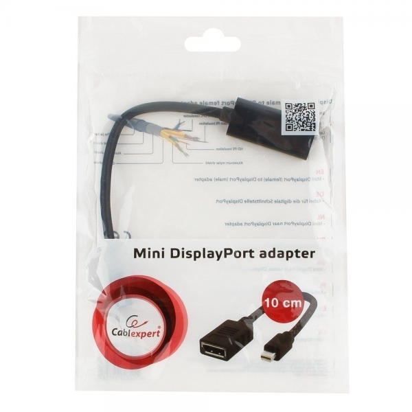 Переходник Cablexpert  miniDisplayPort - DisplayPort, Cablexpert A-mDPM-DPF-001  20M/20F, длина 16см, черный, пакет