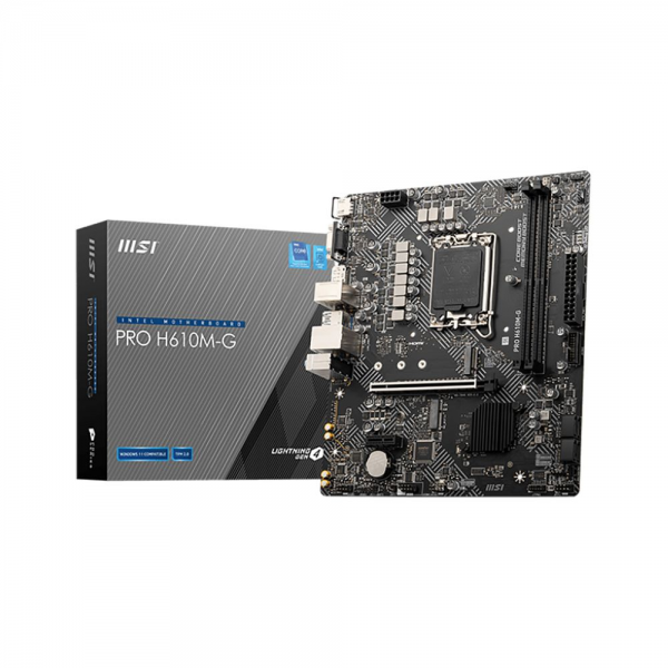 Материнская плата MSI PRO H610M-G H610, LGA1700, 2*DDR5, 1*PCIEx16, 1*PCIEx1, 1*M.2, 4*USB3.2Gen1, 6*USB2.0, 4*SATA3.0, 1G, VGA, DP, HDMI, M-ATX, RTL