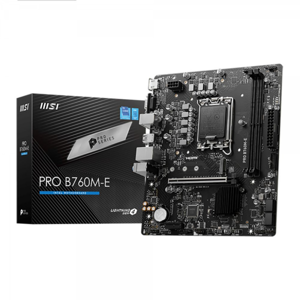 Материнская плата MSI PRO B760M-E B760, LGA1700, 2*DDR5, 1*PCIEx16, 1*PCIEx1, 1*M.2, 4*USB3.2Gen1, 8*USB2.0, 4*SATA3.0, 1G, VGA, HDMI, M-ATX, RTL