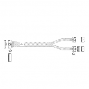 Кабель JPC P732VGB10800-1 Cable MCIO x8 74P (STRAIGHT TYPE)  -TO-  2*MCIO x4 38P (STRAIGHT TYPE) , L:80cm