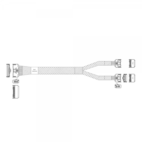 Кабель JPC P732VGB10800-1 Cable MCIO x8 74P (STRAIGHT TYPE)  -TO-  2*MCIO x4 38P (STRAIGHT TYPE) , L:80cm
