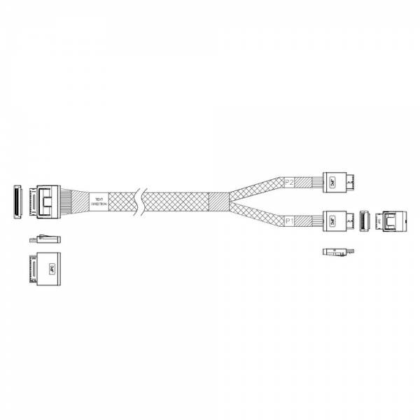 Кабель JPC P5251DR01000-1    Cable OCuLink x8 80P (прямой Straight Type)  -TO-  2x OCuLink x4 42P (прямой Straight Type) , 85 Ohm, L:100cm