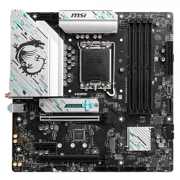Материнская плата MSI B760M GAMING PLUS WIFI B760, LGA1700, 4*DDR5, 2*PCIEx16, 1*PCIEx1, 2*M.2, 1*TypeC, 2*USB3.2Gen2, 6*USB3.2Gen1, 6*USB2.0, 4*SATA3.0, 2.5G, 2*DP, 2*HDMI, M-ATX, RTL