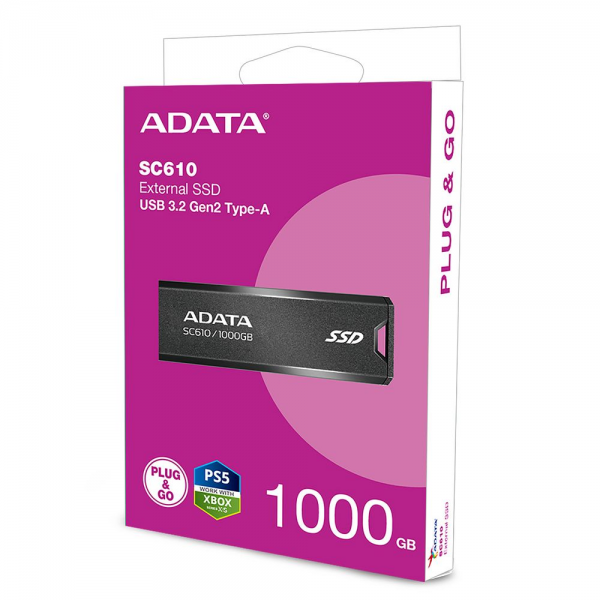 Твердотельный накопитель SSD ADATA SC610 1TB Black External   USB 3.2 Gen2, 550/500 RTL