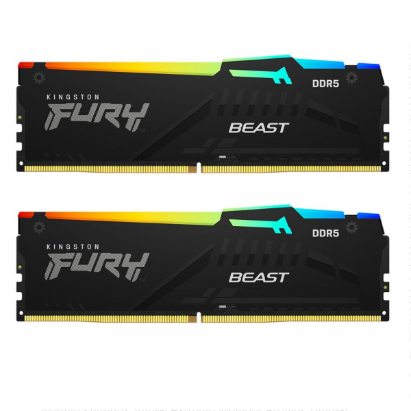Модуль памяти Kingston 16GB DDR5 5200 DIMM FURY Beast Black RGB  kit 2*8,Non-ECC,  CL40, 1.25V, 288-pin RTL