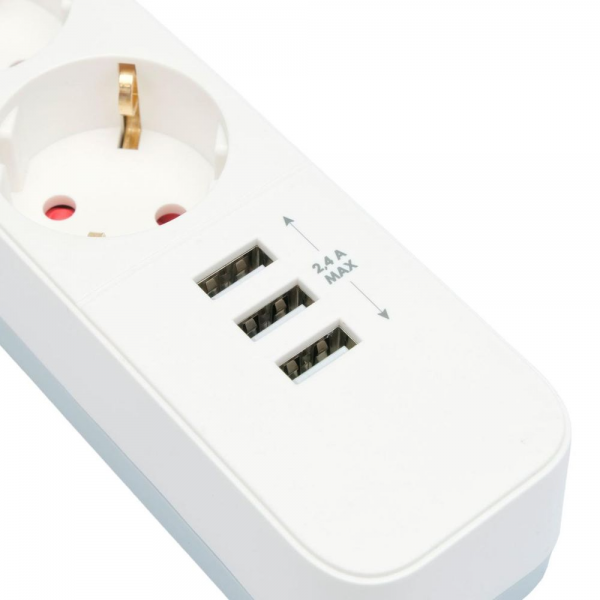 Сетевой фильтр Гарнизон EPS-4-U3-W-2 белый, 4 розетки 220В, 10А, 3 розетки USB-A 5В, кабель 2м, ур.защиты 2+, пакет