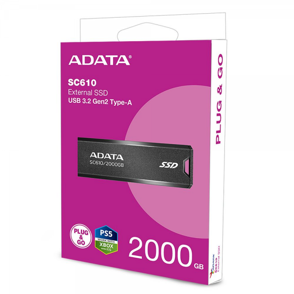 Твердотельный накопитель SSD ADATA 2TB SC610 BOXBLACK/RED  USB 3.2 Gen2 Type-A, 550/500, SC610-2000G-CBK/RD
