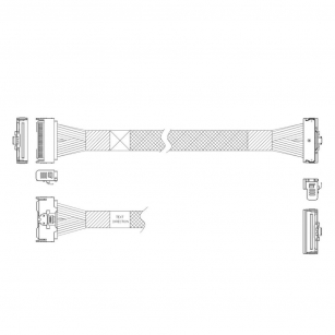 Кабель L285MM004-SD-R     Cable MCIO x8 74P (прямой Straight Type)  -TO-  MCIO x8 74P (угловой Right Angle) , 85 Ohm, L:80cm