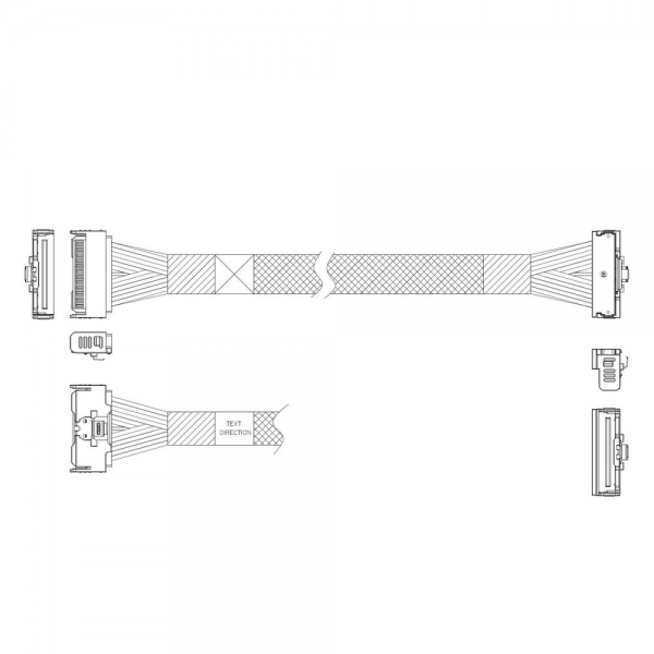 Кабель L285MM004-SD-R     Cable MCIO x8 74P (прямой Straight Type)  -TO-  MCIO x8 74P (угловой Right Angle) , 85 Ohm, L:80cm