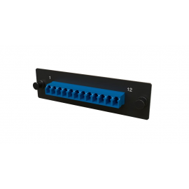 Панель Hyperline FO-FPM-W120H32-12LC-BL Панель для FO-19BX с 12 LC адаптерами, 12 волокон, одномод OS1/OS2, 120x32 мм, адаптеры цвета синий (blue)