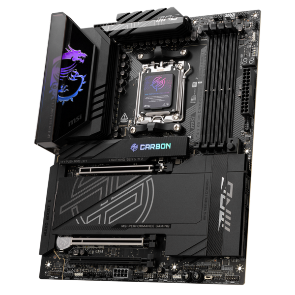 Материнская плата MSI MPG X870E CARBON WIFI X870E, AM5, 4*DDR5, 3*PCIEx16, 4*M.2, 2*TypeC, 9*USB3.2Gen2, 4*USB3.2Gen1, 4*USB2.0, 4*SATA3.0, 5G, 2.5G, 2*Type-C(DP), HDMI, ATX, RTL