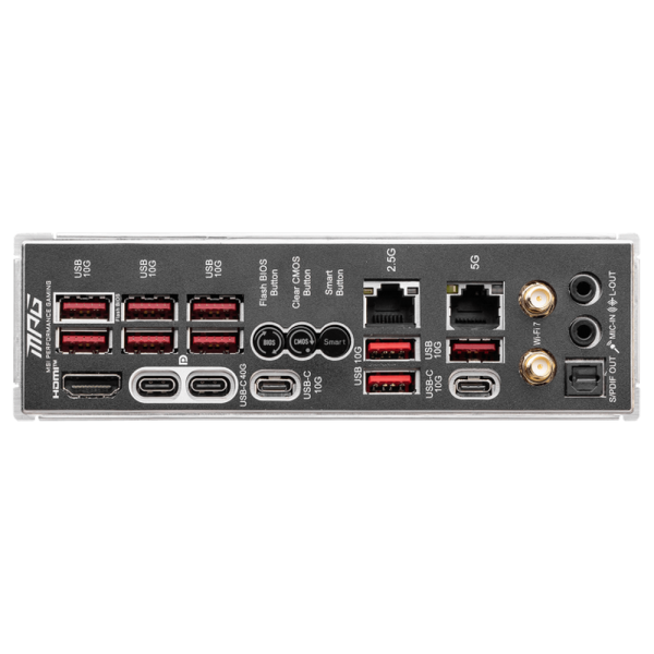 Материнская плата MSI MPG X870E CARBON WIFI X870E, AM5, 4*DDR5, 3*PCIEx16, 4*M.2, 2*TypeC, 9*USB3.2Gen2, 4*USB3.2Gen1, 4*USB2.0, 4*SATA3.0, 5G, 2.5G, 2*Type-C(DP), HDMI, ATX, RTL