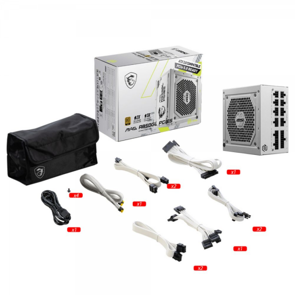 Блок питания MSI MAG A850GL PCIE5 WHITE , 850W, 80+ Gold, полностью модульный, ATX 3.1, PCIE5.1, RTL