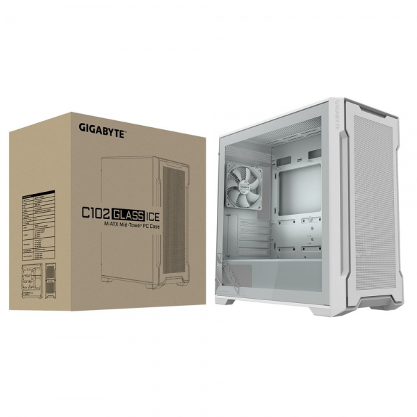 Корпус для ПК Gigabyte C102GI Glass Ice (White) MidTower, mATX, USB3.0 x2, Audio I/O, GPU:410mm, White, TG (28300-C102B-2CRR)