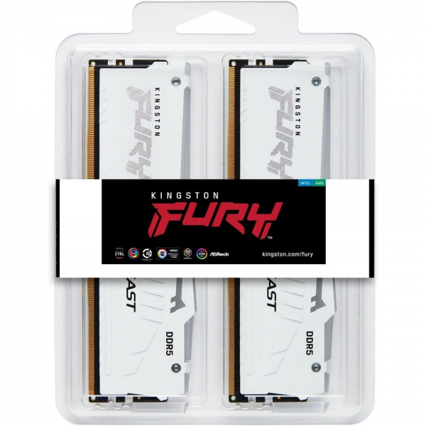 Модуль памяти Kingston 32GB 6000Mhz DDR5 CL36 K2 Fury Beast White RGB kit 2*16 CL36