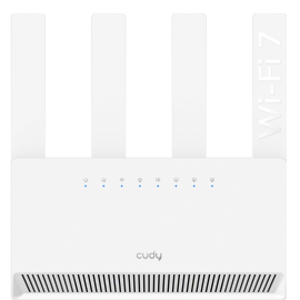Маршрутизатор CUDY BE3600 Gigabit Wi-Fi 7 Router Dual Band Mesh Router, Chipset Broadcom, 802.11be/ax/ac/a/b/g/n, 2882Mbps at 5GHz + 688Mbps at 2.4GHz, 4 x 10/100/1000Mbps Ports, 4 x 5dBi fixed antennas, WiFi router/AP/ Repeater/WISP Mode, PPTP/L2TP/OpenV