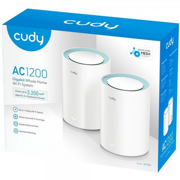 Маршрутизатор CUDY AC1200 Wi-Fi Gigabit Mesh Solution 2-Pack, Chipset MT7621+MT7613B+MT7603, Dual-Band, 867Mbps at 5GHz + 300Mbps at 2.4GHz, 802.11ac/a/b/g/n, 2 Gigabit Ethernet Ports,  internal antennas,MU-MIMO,  DDNS,Zerotier/Wireguard/OpenVPN/IPSec/L2T