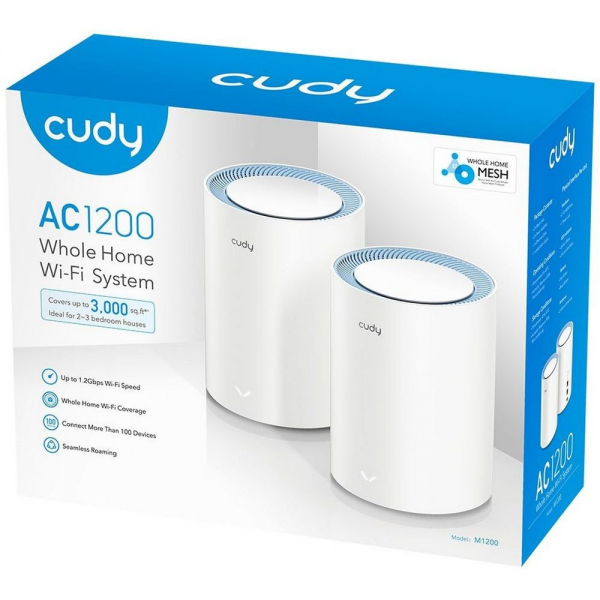 Маршрутизатор CUDY AC1200 Wi-Fi Mesh Solution 2-Pack, Chipset MediaTek, Dual-Band, 867Mbps at 5GHz + 300Mbps at 2.4GHz, 802.11ac/a/b/g/n, 2 Fast Ethernet Ports, 2 internal antennas, MU-MIMO, DDNS, Zerotier/Wireguard/OpenVPN/IPSec/L2TP/PPTP VPN, DNS over C